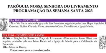 Paróquia de Nossa Senhora do Livramento-Programação da Semana Santa 2023